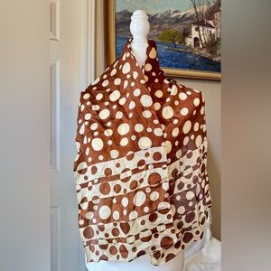 Vintage Liz Claiborne Brown and White Polka Dot Scarf